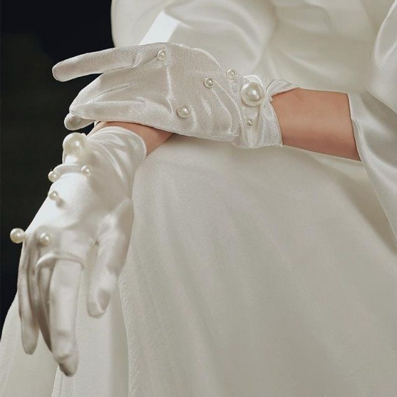Women'S Accessories Categories - Винтажные белые перчатки с жемчужной отделкой,
