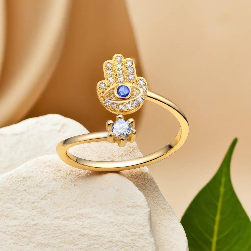 Evil Eye Bracelet - YILUOCD Хамса Регулируемые кольца турецкий Циркон