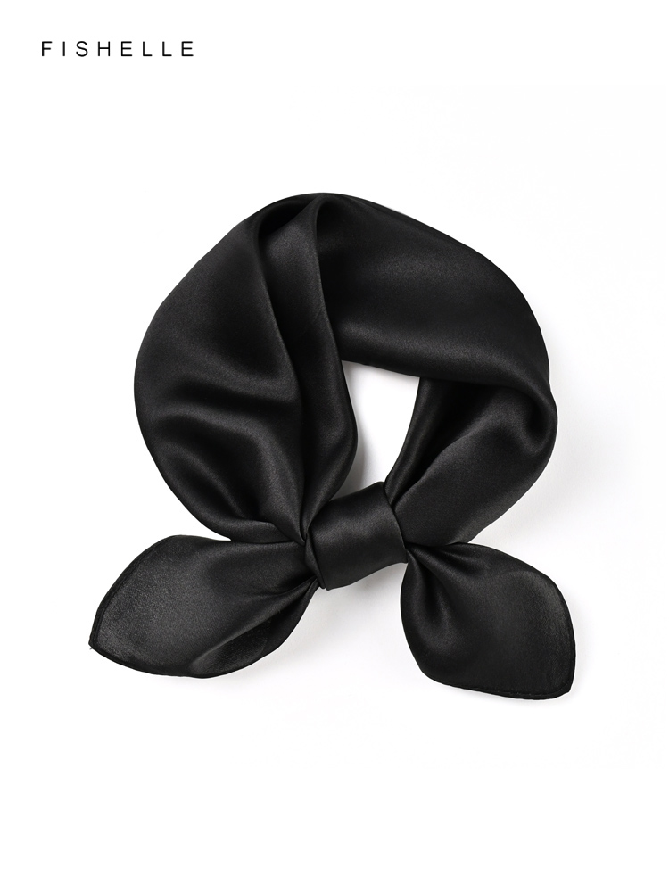 Silk Scarf Square - Однотонный черный шарф из чистого шелка