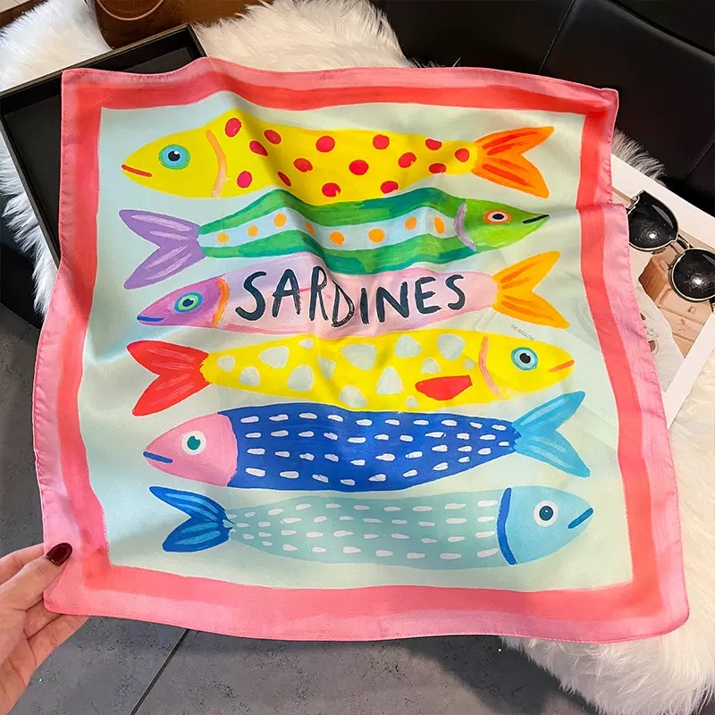 Silk Scarf Square - Модные квадратные шелковые платки с рыбным